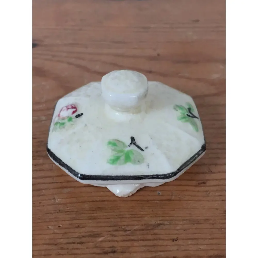Vtg Moriyama Japanese Basketweave Majolica Rose Small Tea Pot Octagonal Lid 2